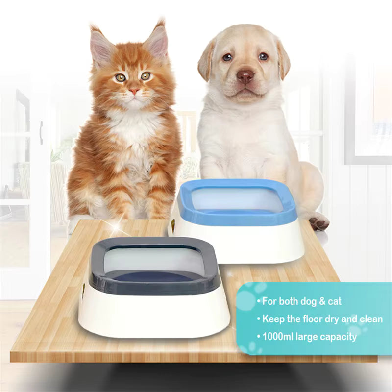 Anti-splash water bowl for dogs with floating plate and non-skid base for spill-proof hydration